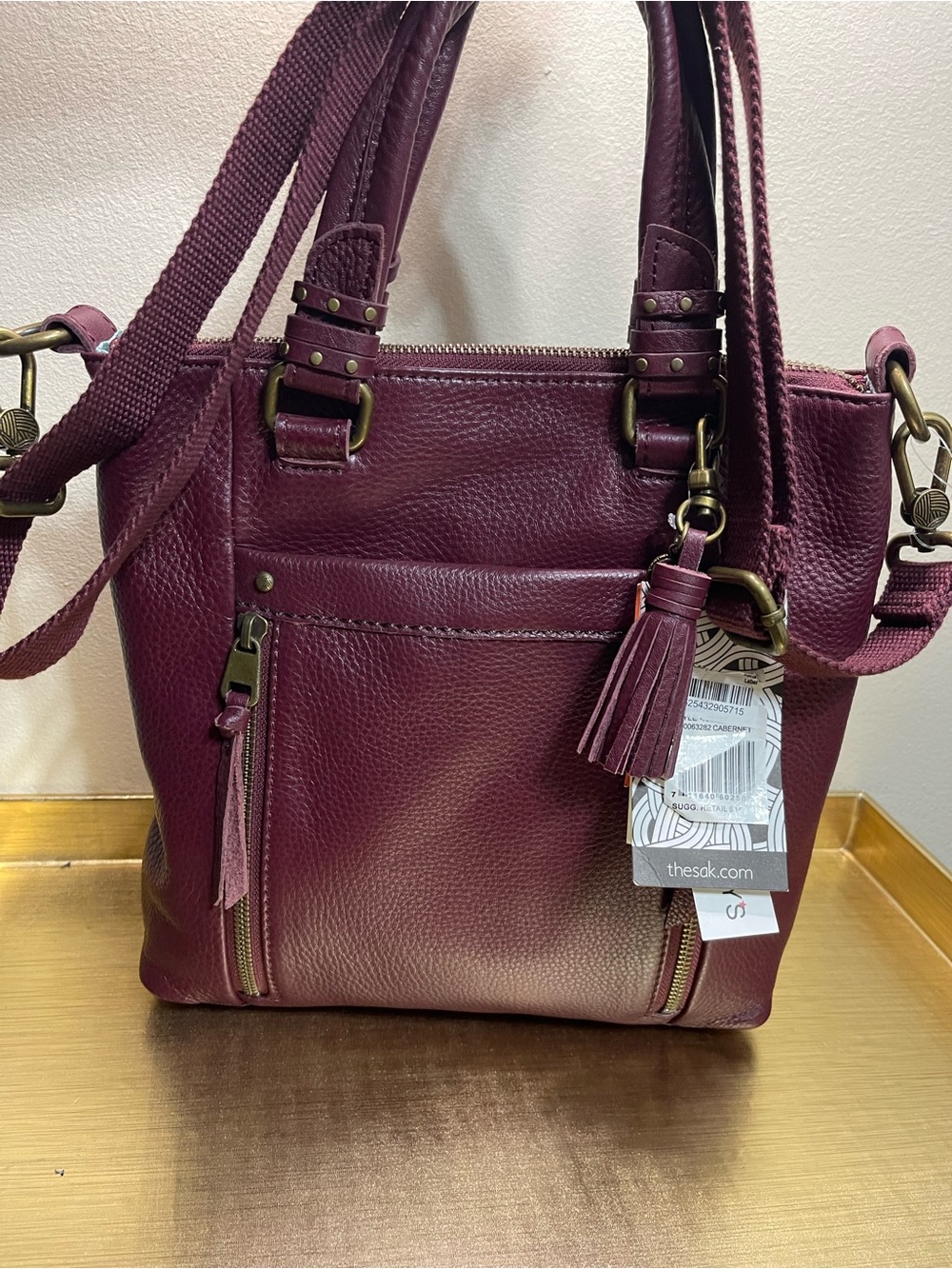 The Sak Plum Textured Leather Shoulder Bag with Tassel